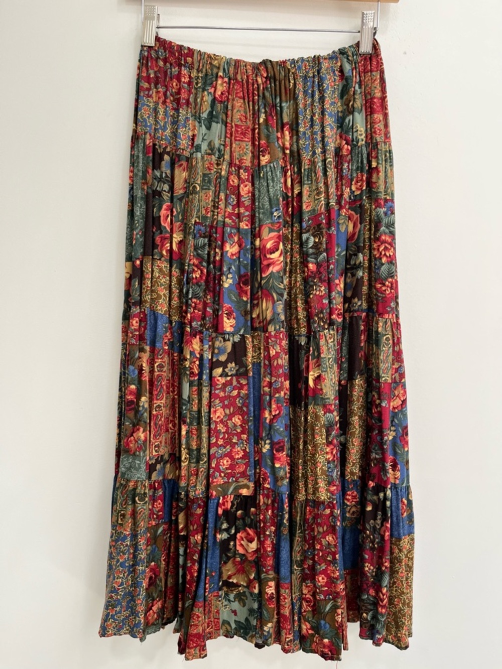 Handmade vintage patchwork wallpaper floral tiered midi skirt bohemian boho - Picture 4 of 9